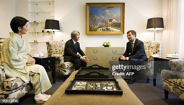 Prime minister Jan Peter Balkenende meets Prince Akishino and Princess Kiko of Japan in The Hague on August 25, 2009. The royal couple visited the...