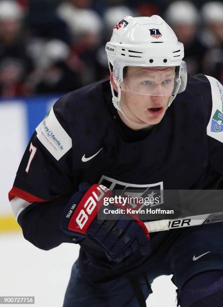 Brady Tkachuk of United States in the second period against Slovakia during the IIHF World Junior Championship at KeyBank Center on December 28, 2017...