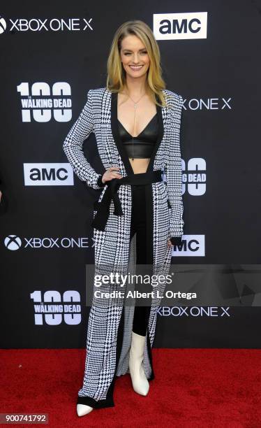 Actress Lydia Hearst arrives as AMC celebrates the 100th episode of "The Walking Dead" held at The Greek Theatre on October 22, 2017 in Los Angeles,...