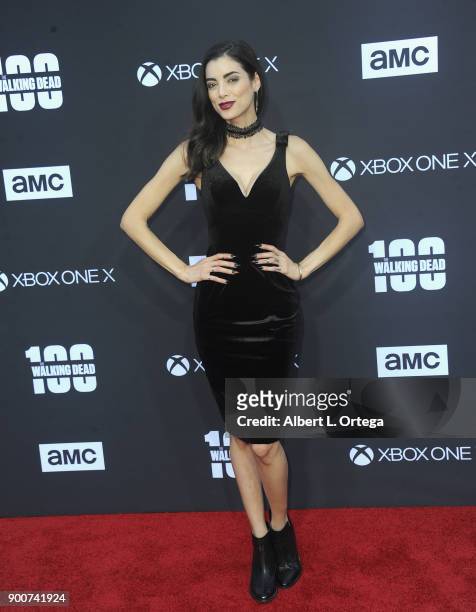 Personality Leanna Vamp arrives as AMC celebrates the 100th episode of "The Walking Dead" held at The Greek Theatre on October 22, 2017 in Los...