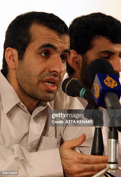 Abdolhamid Rigi, top Sunni rebel for the shadowy Jundallah group, speaks during a press conference in Iran�s restive southeastern city of Zahedan on...