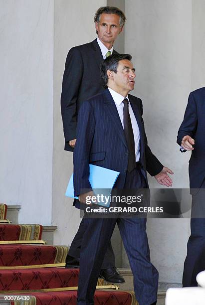 French Prime Minister Francois Fillon gestures, on August 25 at the Elysee Presidential Palace, in Paris, after a meeting with French president...