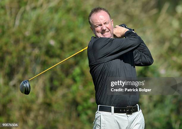 Michael Kavanagh of Stackstown in action during the Virgin Atlantic National Pro-Am Final at Laytown & Bettystown Golf Club on August 25, 2009 in...