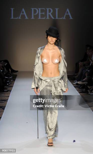Model showcases designs by La Perla on the catwalk during the Mastercard Luxury Week Hong Kong 2009 at The Four Seasons Hotel on August 25, 2009 in...