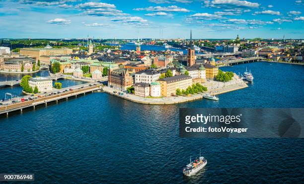 stockholm aerial panorama over gamla stan city waterfront landmarks sweden - stockholm stock pictures, royalty-free photos & images