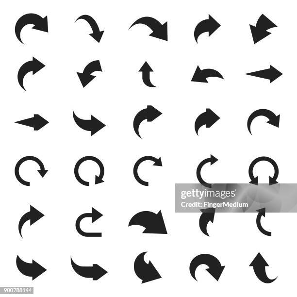 illustrazioni stock, clip art, cartoni animati e icone di tendenza di set di icone freccia - curvo