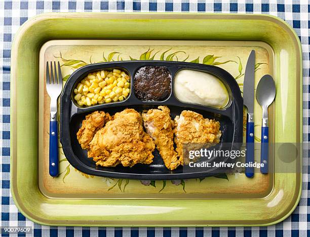 tv dinner on retro tray - ready meal photos et images de collection