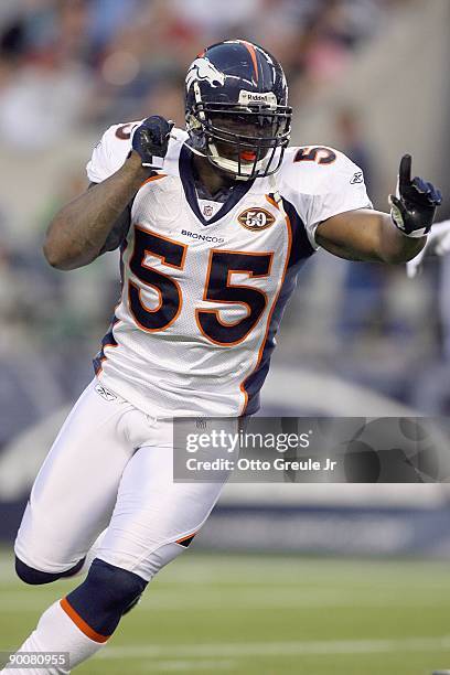 Williams of the Denver Broncos moves on the field during the game against the Seattle Seahawks on August 22, 2009 at Qwest Field in Seattle,...