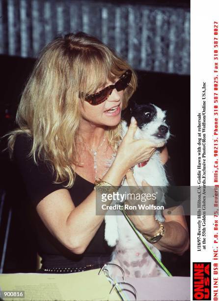 55th Golden Globe Awards-Goldie Hawn with dog, Snoopy.