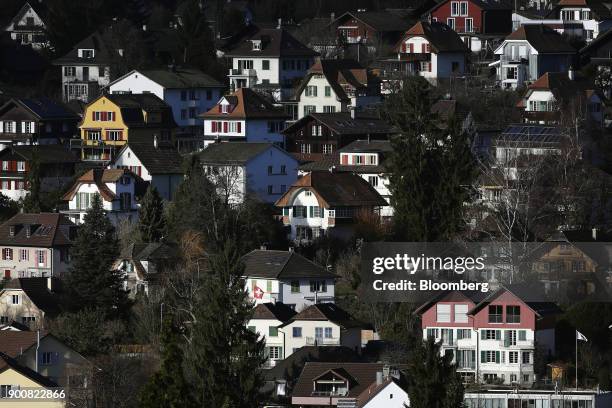 Traditional Swiss residential properties stand in Bern, Switzerland, on Monday, Jan. 1, 2018. The supply of uninhabited apartments for rent has...