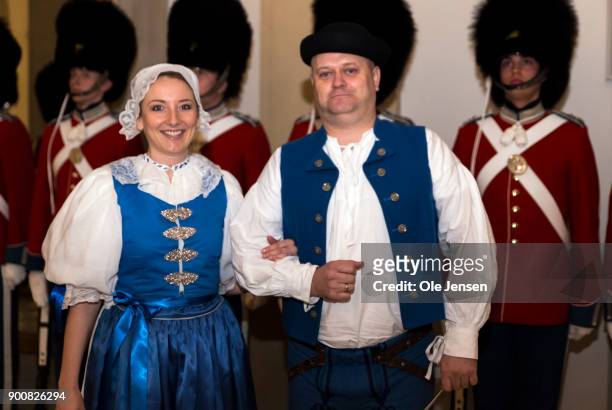 Ambassador of Slovakia Viera Motesicka and husband arrive in national costume at the Traditional New Year's Banquet for foreign diplomats hosted by...