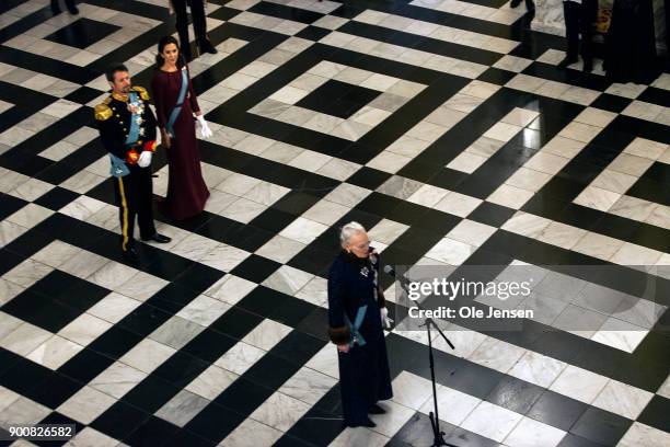 Queen Margrethe of Denmark speaks during the Queen's Traditional New Year's Banquet for foreign diplomats hosted by the Queen at Christiansborg...
