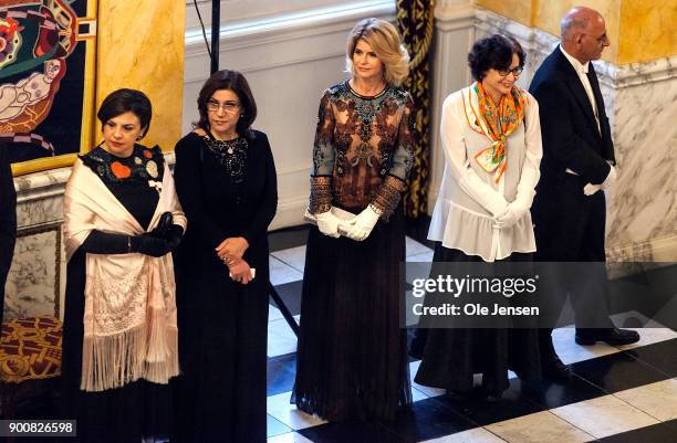 Ambassador to Denmark Carla Sands together with other foreing Ambassador's are lined up to be welcomed by Queen Margrethe of Denmark at the...