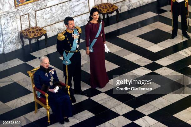 Queen Margrethe of Denmark , Crown Prince Frederik and Crown Princess Mary during the Queen's Traditional New Year's Banquet for foreign diplomats...