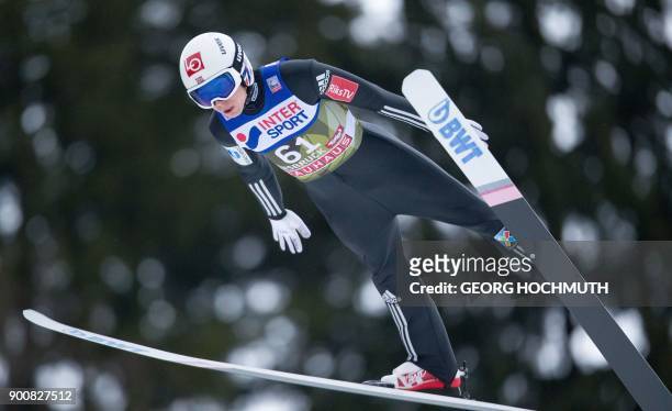 Johann Andre Forfang of Norway competes during the qualifying round of the third stage at the 66th Four Hills Tournament in Innsbruck, Austria on...