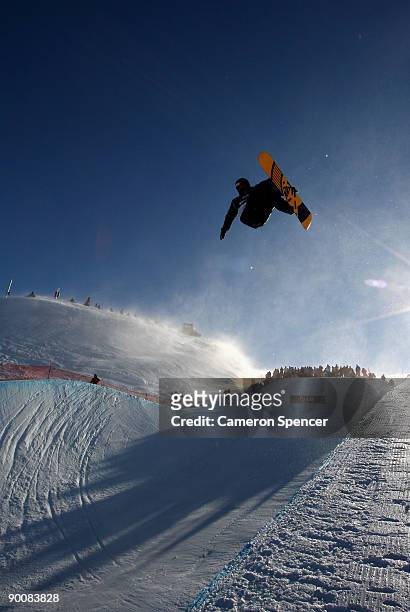 Markus Malin of Finland competes in the Men's Snowboard Halfpipe during day five of the Winter Games NZ at Cardrona Alpine Resort on August 26, 2009...