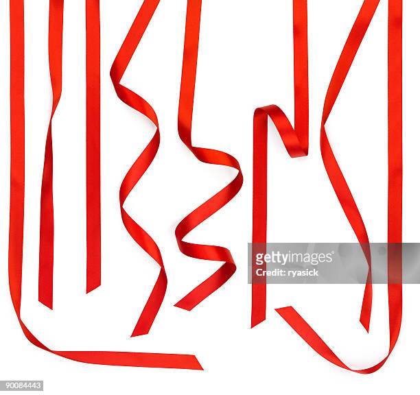 red ribbon strips isolated on white background - red silk stock pictures, royalty-free photos & images