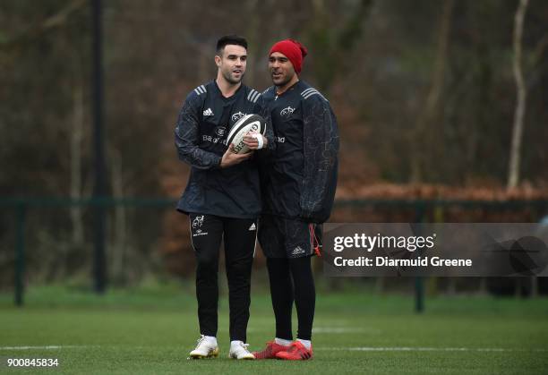 Limerick , Ireland - 3 January 2018; Conor Murray and Simon Zebo during Munster Rugby squad training at the University of Limerick in Limerick.