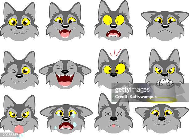 emoti-wolves - cartoon wolf stock illustrations