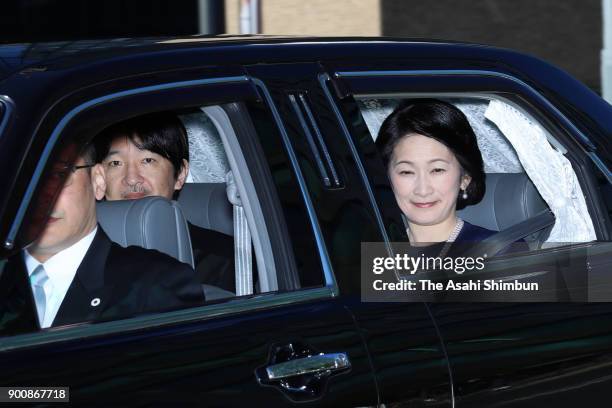 Prince Akishino and Princess Kiko of Akishino are seen on arrival at the Imperial Palace on January 2, 2018 in Tokyo, Japan.