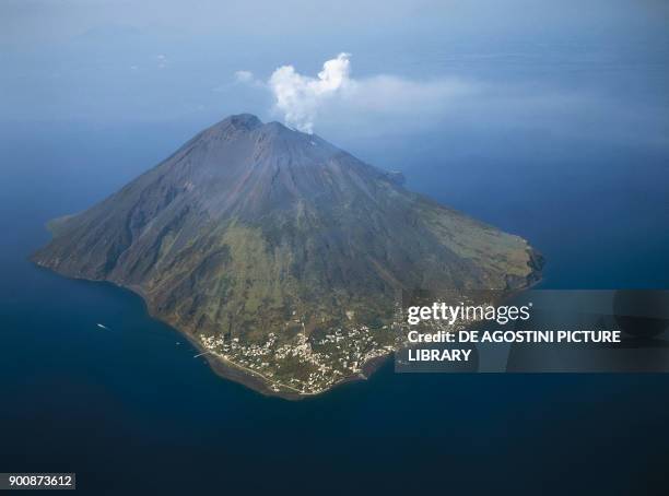 Aerial view of Stromboli island, Aeolian islands , Sicily, Italy.