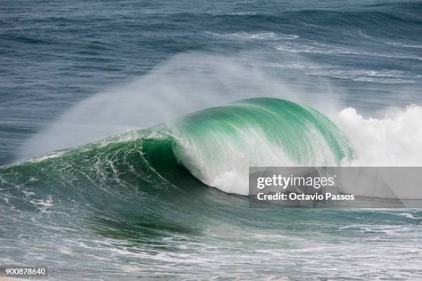 Big wave as seen during a surf session at Praia do Norte on January 3, 2018 in Nazare, Portugal.