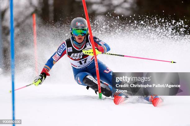 Resi Stiegler of USA in action during the Audi FIS Alpine Ski World Cup Women's Slalom on January 3, 2018 in Zagreb, Croatia.