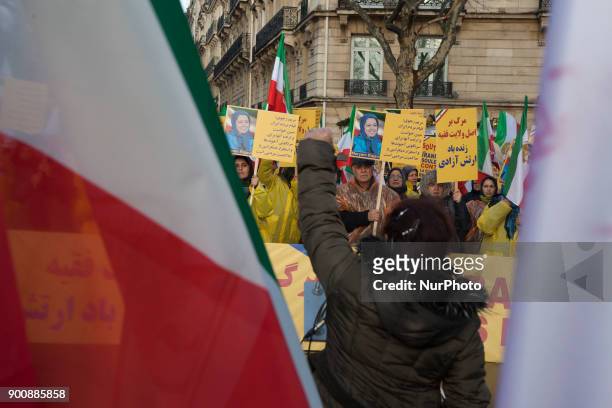 Iranian in Paris demonstrate for supporting protests in Iran, near by Iranian Embassy in Paris on Wednesday January 03, 2018. There have been...