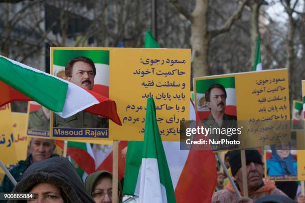 Iranian in Paris demonstrate for supporting protests in Iran, near by Iranian Embassy in Paris on Wednesday January 03, 2018. There have been...