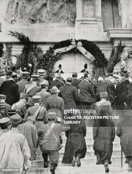 Ministers from Mussolini's government kneeling at the foot of the Altare della Patria, Rome, Italy, November 4 from L'Illustrazione Italiana, Year...
