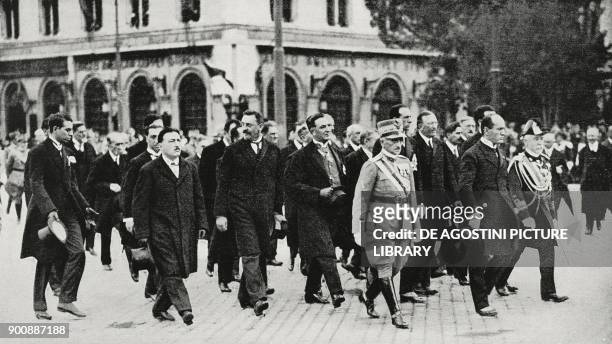 The Prime Minister Benito Mussolini walking to the Altare della Patria together with his ministers, Rome, Italy, November 4 from L'Illustrazione...