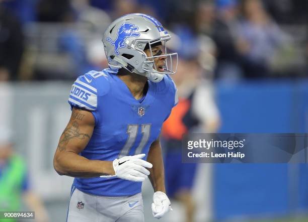 Marvin Jones of the Detroit Lions looks to the sidelines during the third quarter of the game against the Green Bay Packers at Ford Field on December...