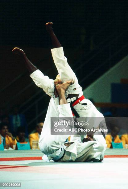 Los Angeles, CA Abdoulaye Diallo, Hidetoshi Hakanishi, Men's Judo competition, California State University, at the 1984 Summer Olympics, August, 1984.