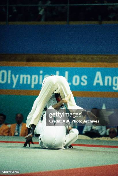 Los Angeles, CA Abdoulaye Diallo, Hidetoshi Hakanishi, Men's Judo competition, California State University, at the 1984 Summer Olympics, August, 1984.