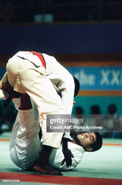 Los Angeles, CA Abdoulaye Diallo, Hidetoshi Hakanishi, Men's Judo competition, California State University, at the 1984 Summer Olympics, August, 1984.