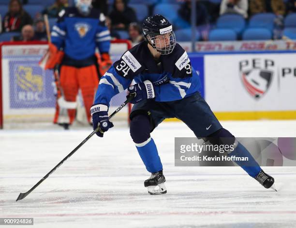Rasmus Kupari of Finland in the second period against the United States during the IIHF World Junior Championship at KeyBank Center on December 31,...
