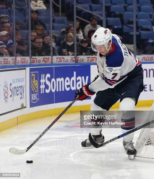 Brady Tkachuk of United States in the first period against Finland during the IIHF World Junior Championship at KeyBank Center on December 31, 2017...