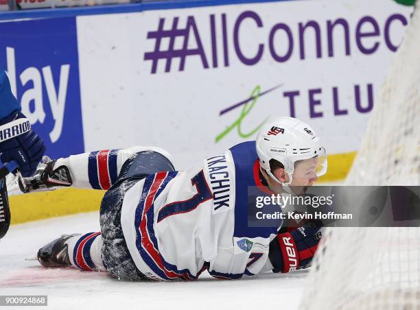 Brady Tkachuk of United States in the first period against Finland during the IIHF World Junior Championship at KeyBank Center on December 31, 2017...