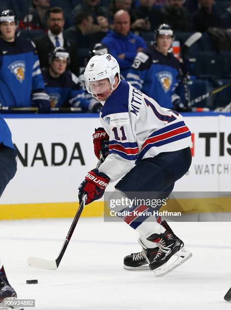 Casey Mittelstadt of United States in the third period against Finland during the IIHF World Junior Championship at KeyBank Center on December 31,...