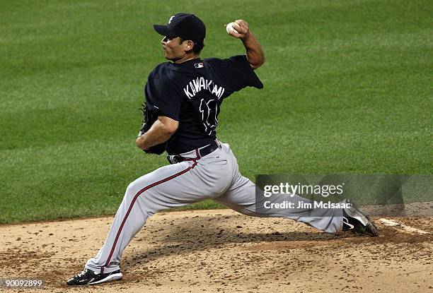 Kenshin Kawakami of the Atlanta Braves throws a pitch against the New York Mets on August 20, 2009 at Citi Field in the Flushing neighborhood of the...