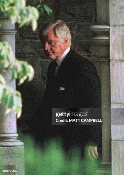 This July 24, 1999 file photo shows US Senator Edward M. Kennedy, D-MA, arriving at Christ Church in Greenwich, Connecticut, just before a memorial...