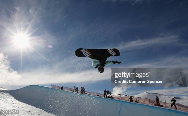 Antti Autti of Finland competes in the Men's Snowboard Halfpipe during day five of the Winter Games NZ at Cardrona Alpine Resort on August 26, 2009...