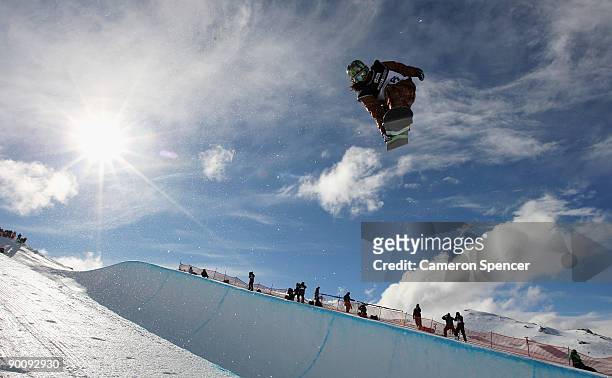 Kazuhiro Kokubo of Japan competes in the Men's Snowboard Halfpipe during day five of the Winter Games NZ at Cardrona Alpine Resort on August 26, 2009...