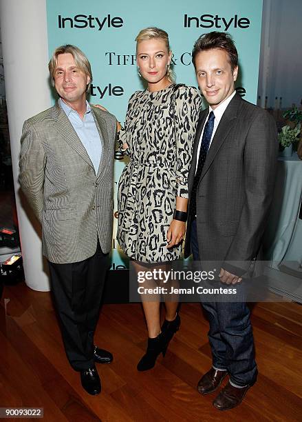 Jon King, Executive Vice President of Tiffany & Company, Tennis player Maria Sharapova and Editor of Instyle Ariel Foxman attend a cocktail party...