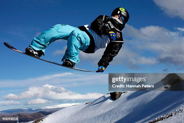 Peetu Piiroinen of Finland competes in the Men's Snowboard Halfpipe during day five of the Winter Games NZ at Cardrona Alpine Resort on August 26,...