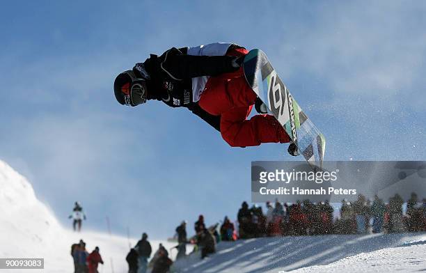 Sophie Rodriguez of France competes in the Women's Snowboard Halfpipe during day five of the Winter Games NZ at Cardrona Alpine Resort on August 26,...