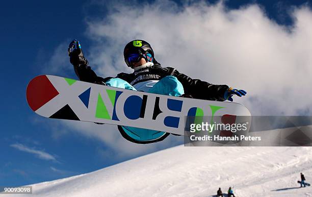 Peetu Piiroinen of Finland competes in the Men's Snowboard Halfpipe during day five of the Winter Games NZ at Cardrona Alpine Resort on August 26,...
