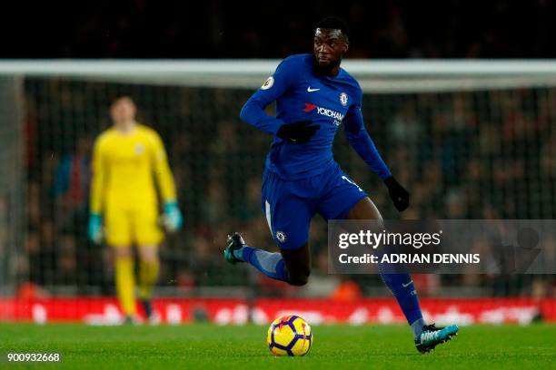 Chelsea's French midfielder Tiemoue Bakayoko runs during the English Premier League football match between Arsenal and Chelsea at the Emirates...