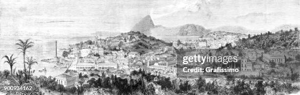 ansicht der stadt rio de janeiro brasilien 1875 - natural landmark stock-grafiken, -clipart, -cartoons und -symbole