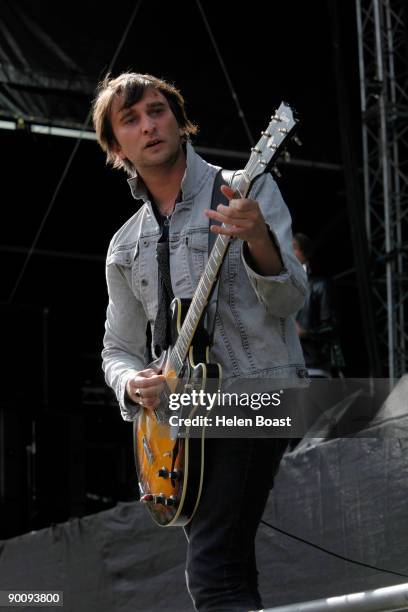 Nic Cester of Jet performs on stage on the first day of V Festival at Hylands Park on August 22, 2009 in Chelmsford, England.